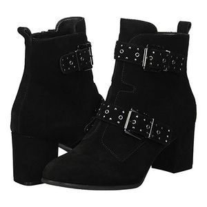 Blondo Daphne Waterproof Suede Double Buckles Studs Rocker Zipper Ankle Booties
